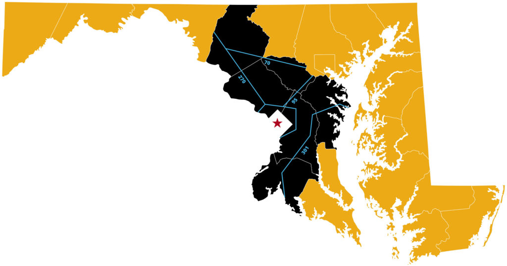 Map of Maryland Highlighting the Six-County Jurisdiction